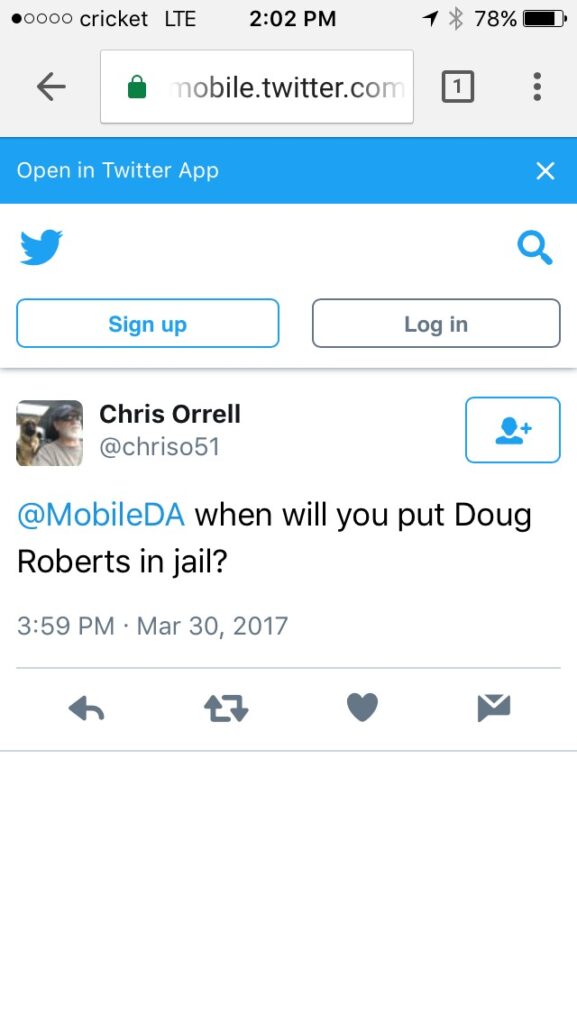 Chris Orrell Tweet to District Attorney