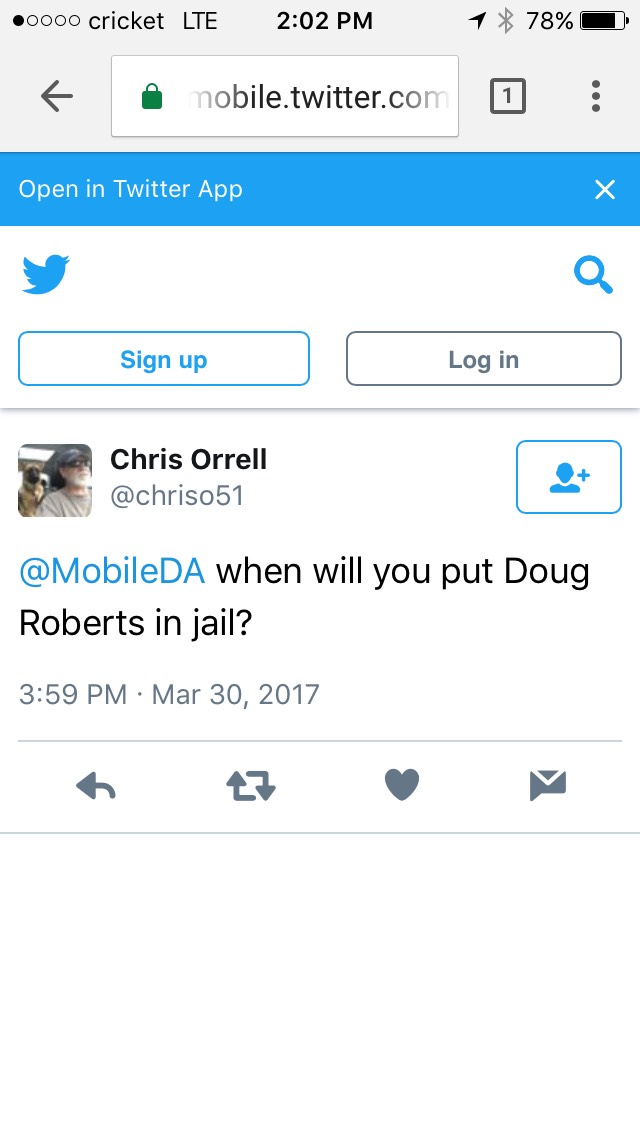 Chris Orrell Tweet to District Attorney