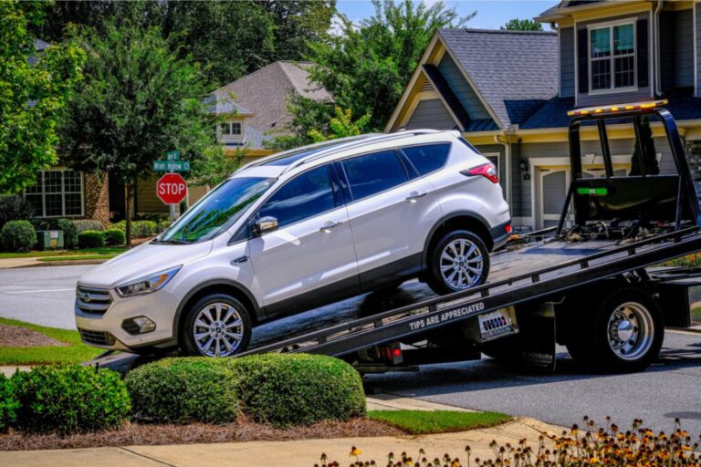 Tow Truck in Neighborhood