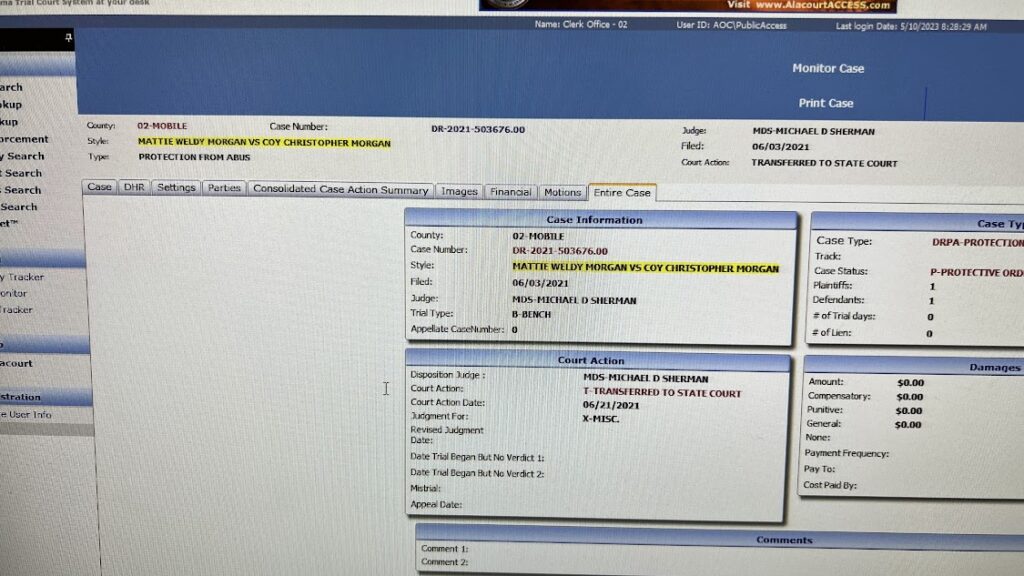 Coy Morgan Restraining Order Court Case
