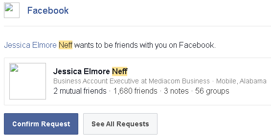 Jessica Neff Facebook Friend Request